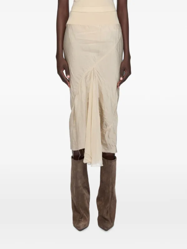 Rick Owens Temple A-line Bias Skirt in Viscose Stretch Jersey, Silk Chifon and Cupro Satin in Neutrals