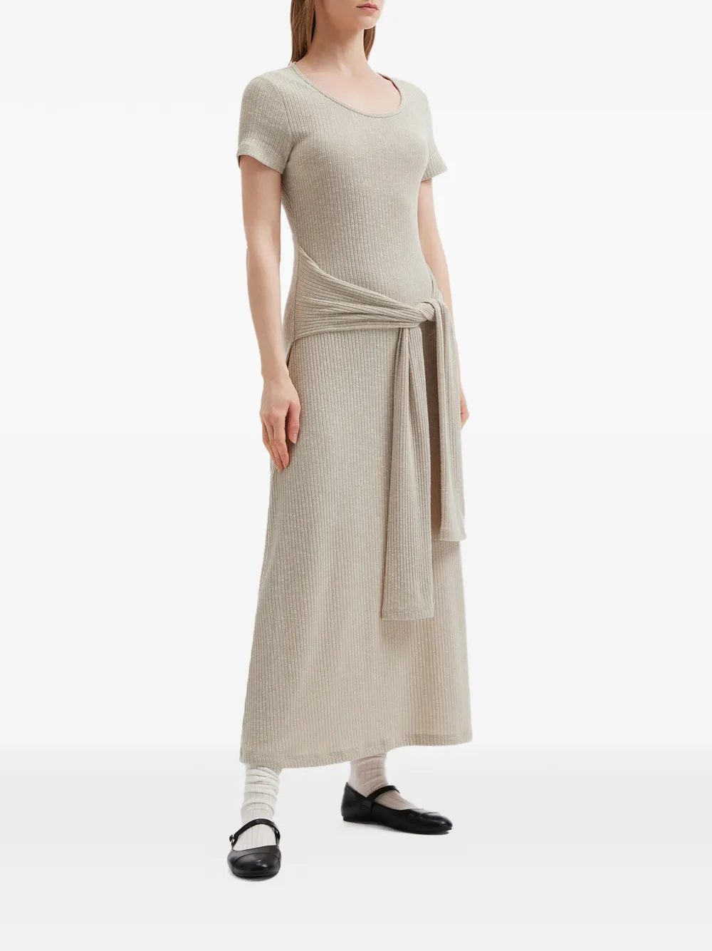 tout a coup Geribbelde gestrikte midi-jurk Beige