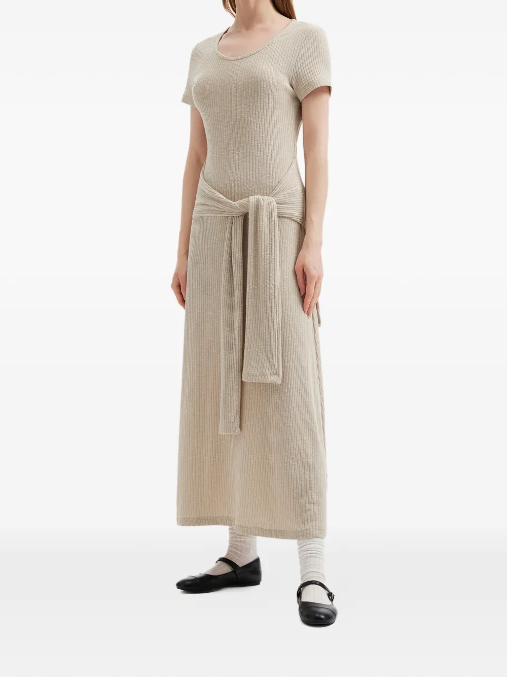 tout a coup Geribbelde gestrikte midi-jurk Beige