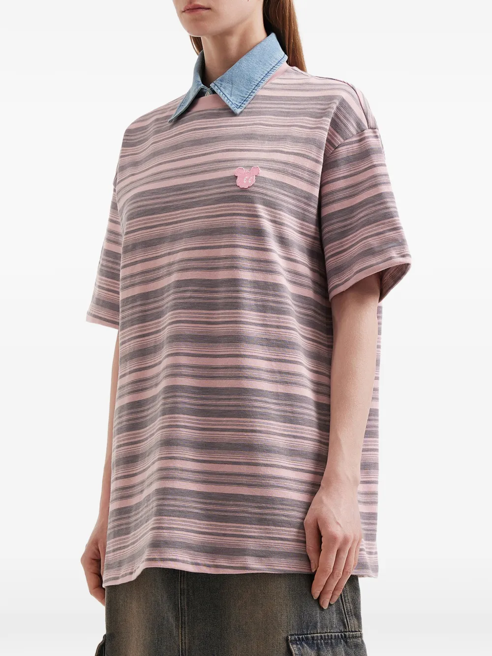  Mini Cream Striped Polo Shirt - Pink 