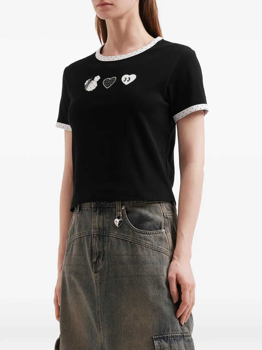  Mini Cream Contrasting-trim T-shirt - Black 