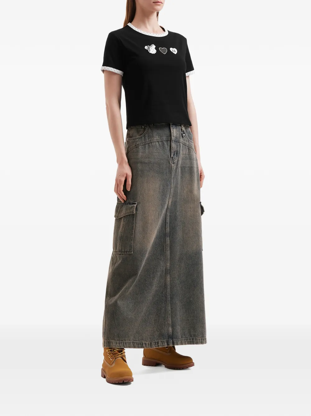  Mini Cream Contrasting-trim T-shirt - Black 