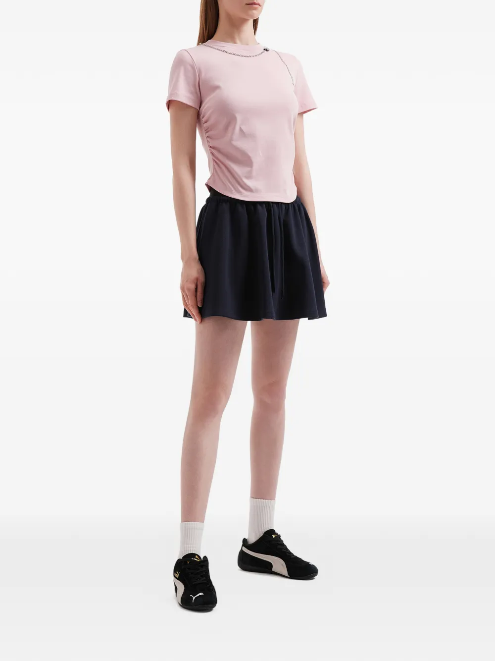  Mini Cream Chain-embellished T-shirt - Pink 
