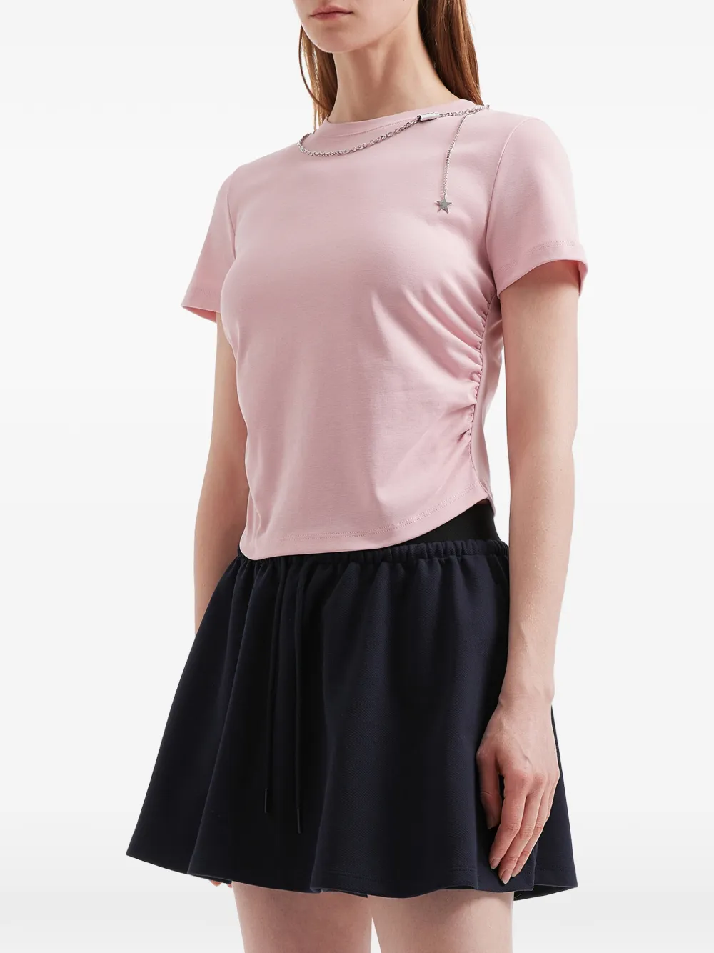  Mini Cream Chain-embellished T-shirt - Pink 