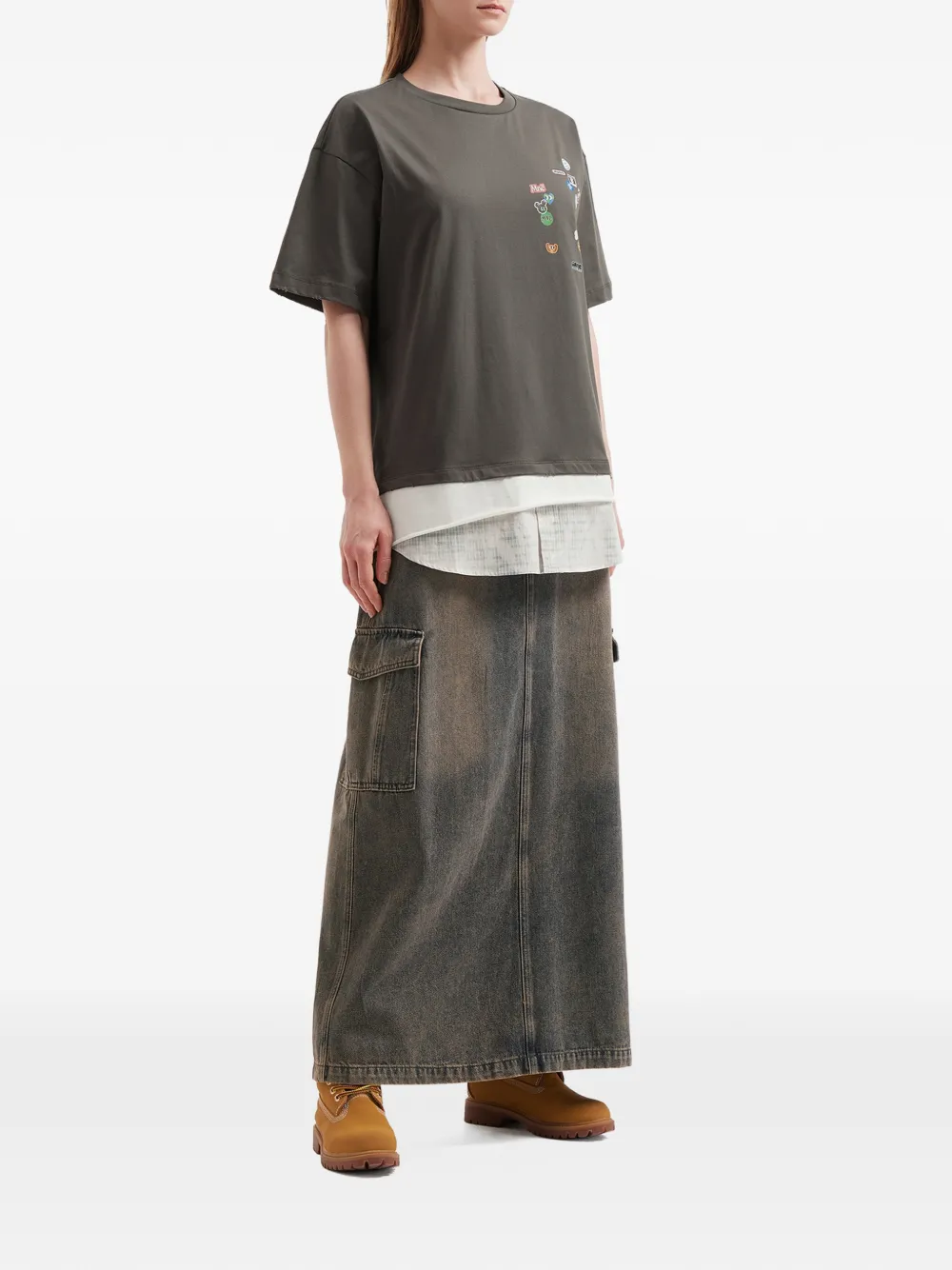  Mini Cream Layered T-shirt - Grey 