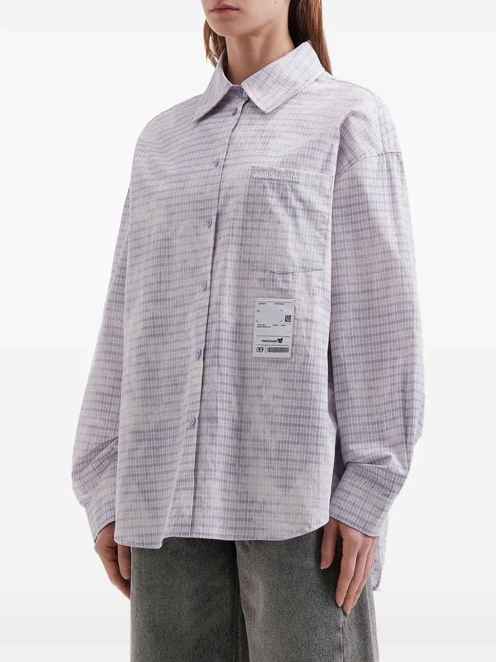  Mini Cream Plaid Shirt - Purple 