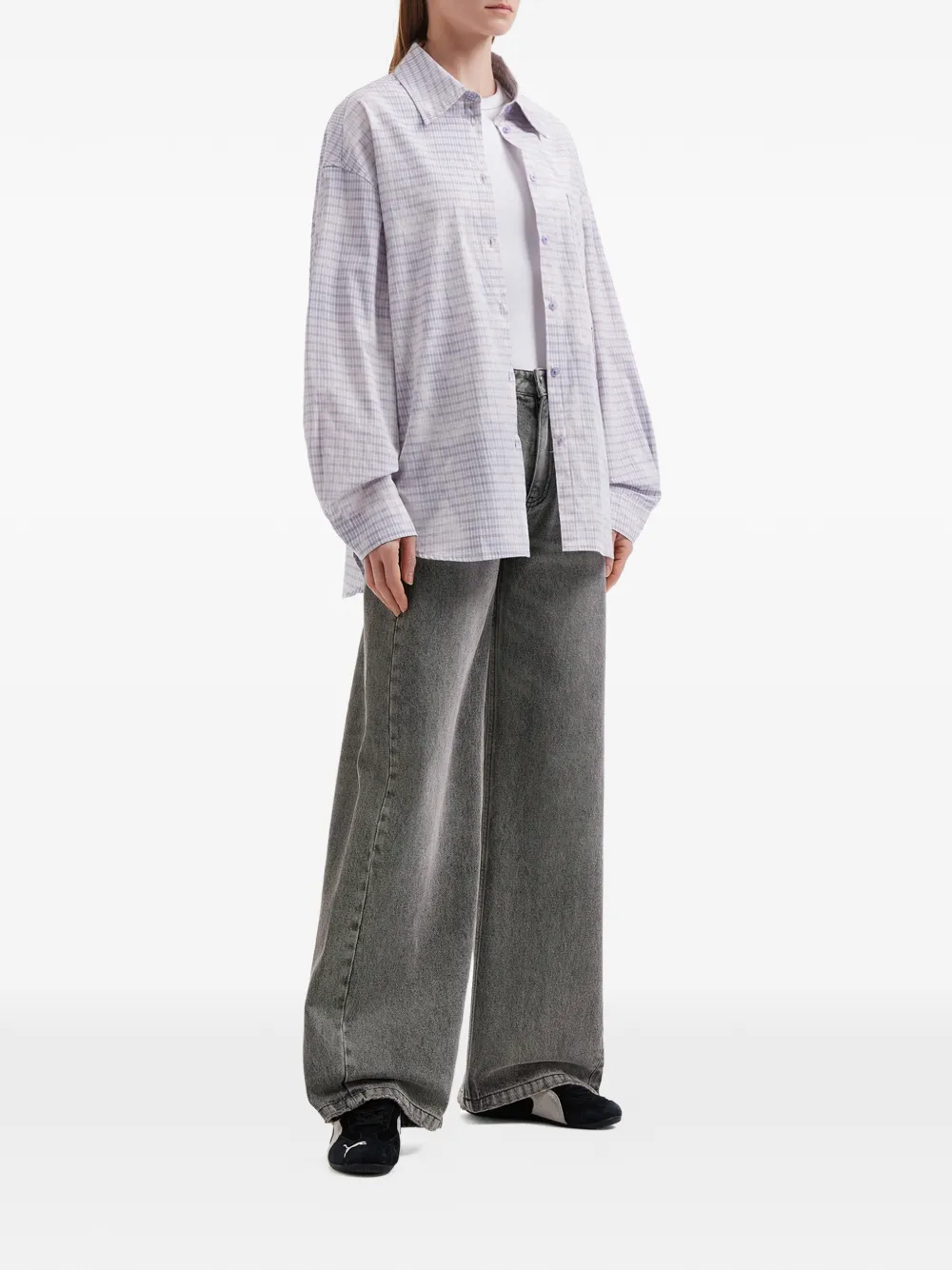  Mini Cream Plaid Shirt - Purple 