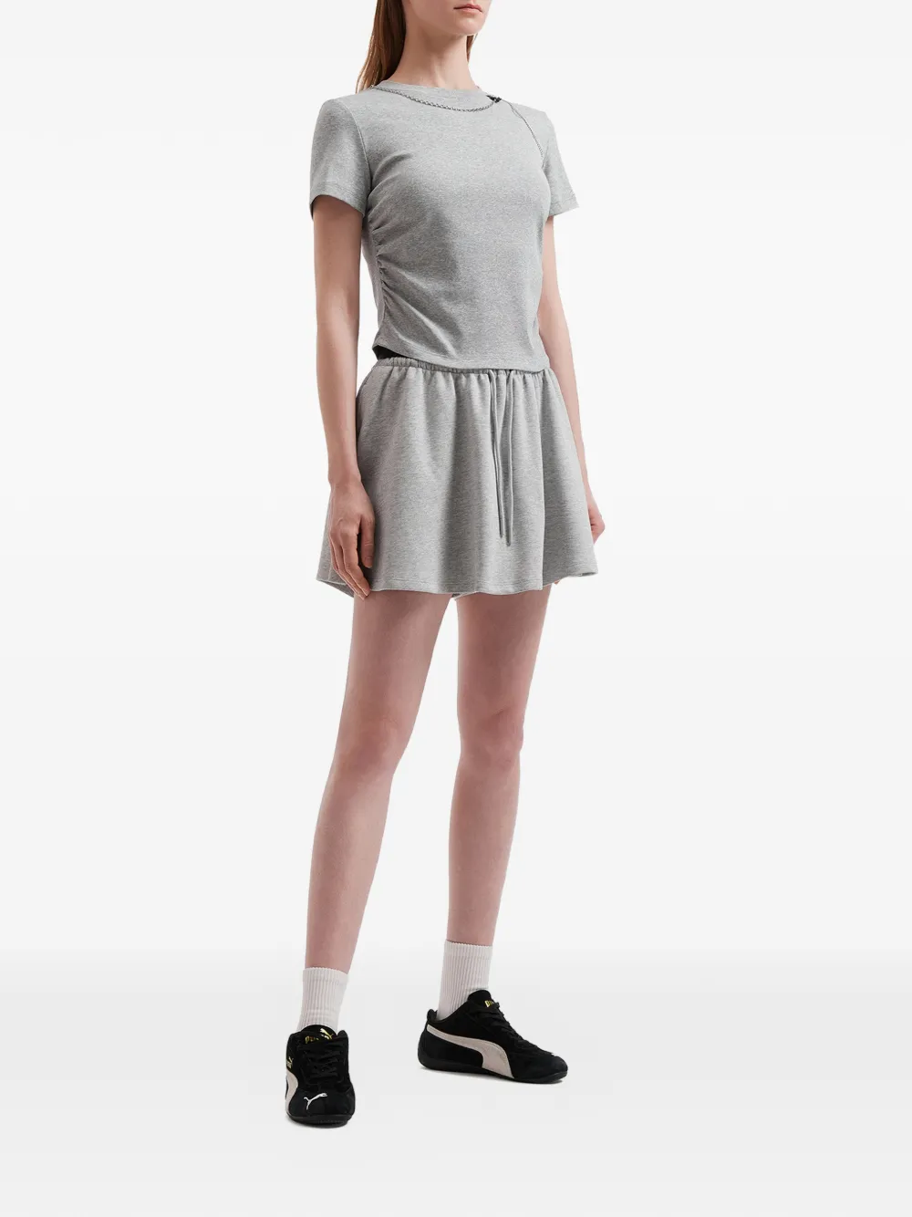  Mini Cream Chain-embellished T-shirt - Grey 