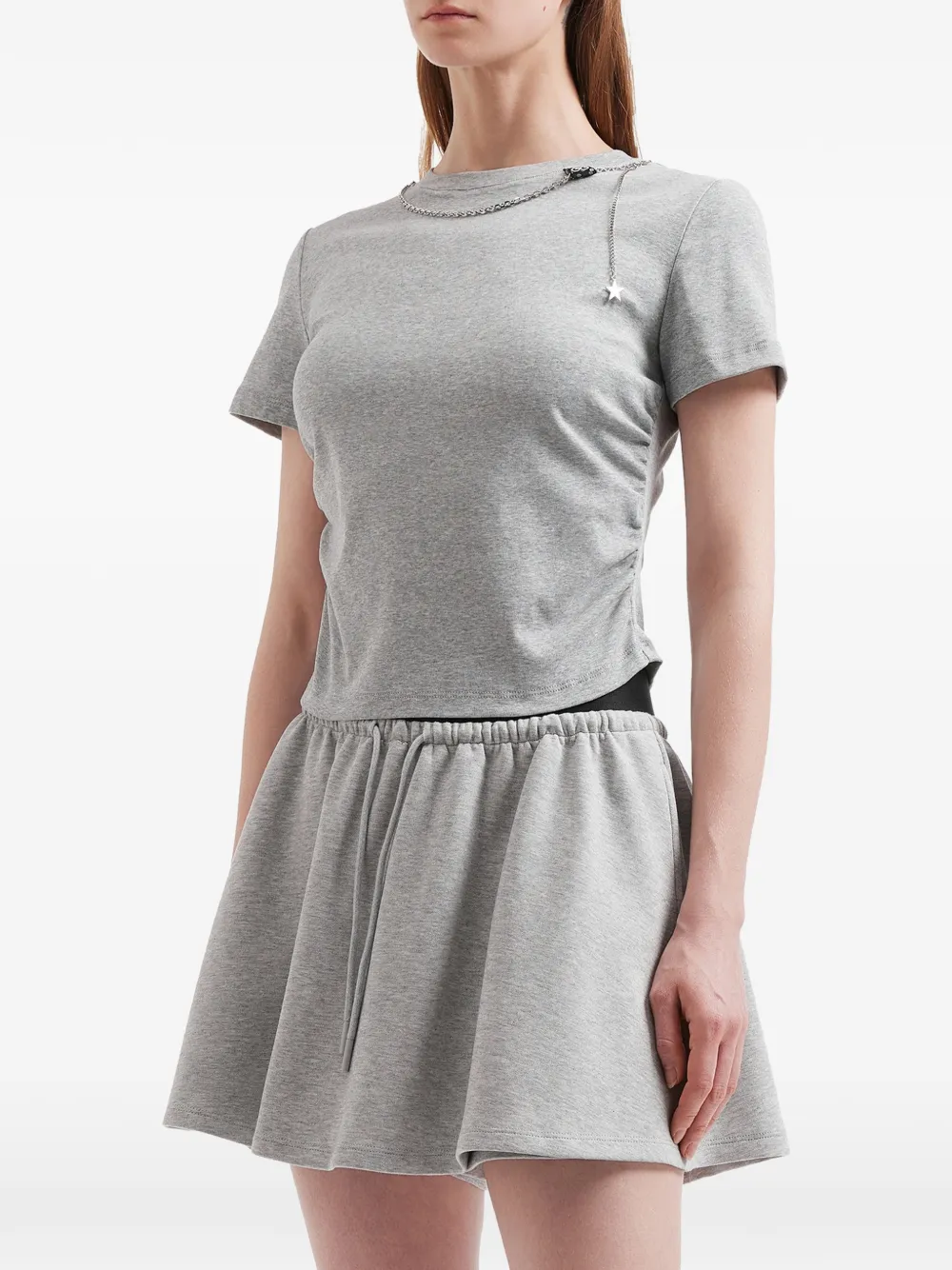  Mini Cream Chain-embellished T-shirt - Grey 