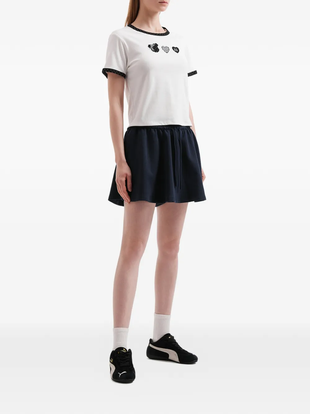  Mini Cream Drawstring Skirt - Blue 