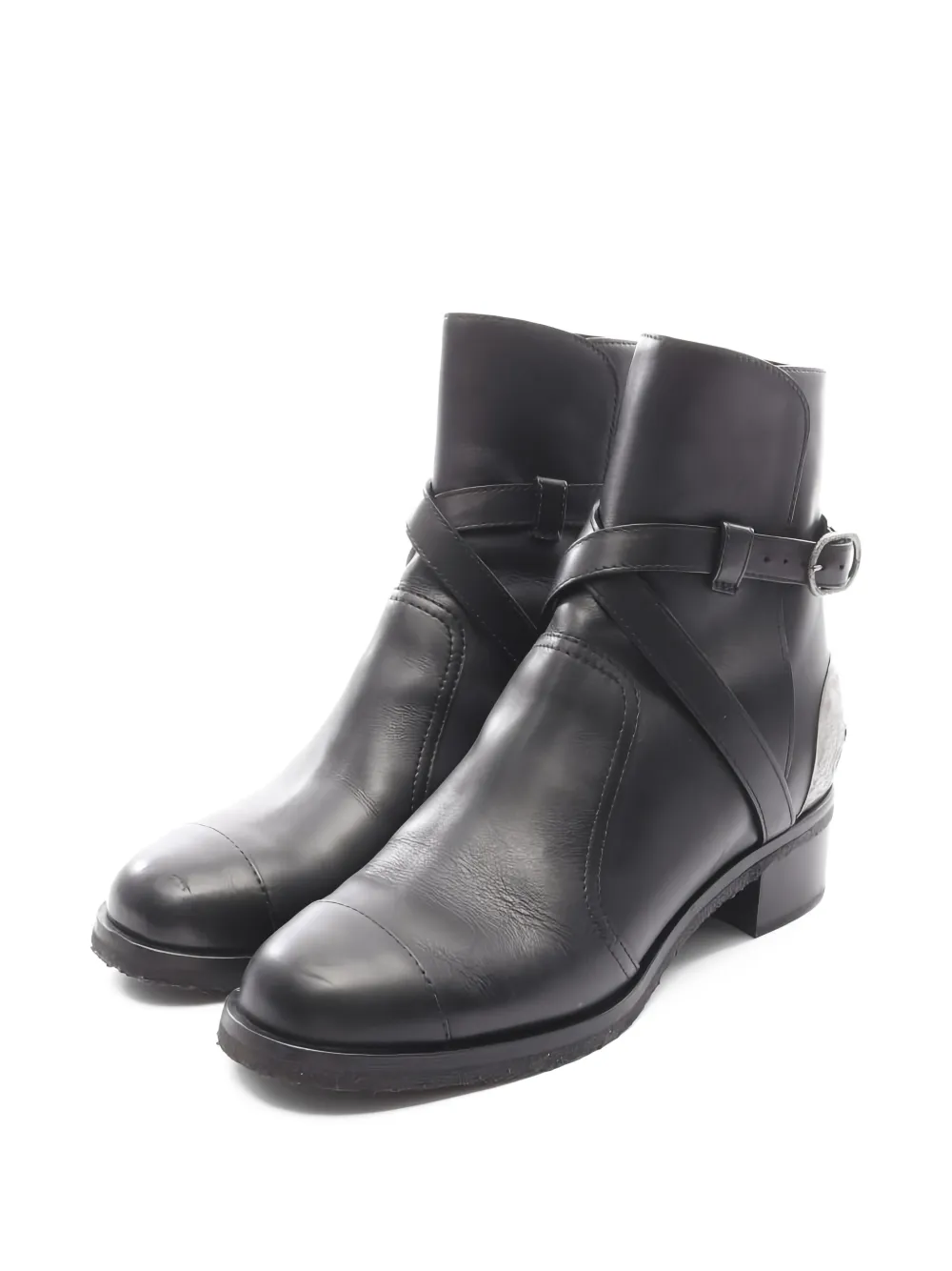 CHANEL Pre-Owned 1986 buckle leather boots - Black