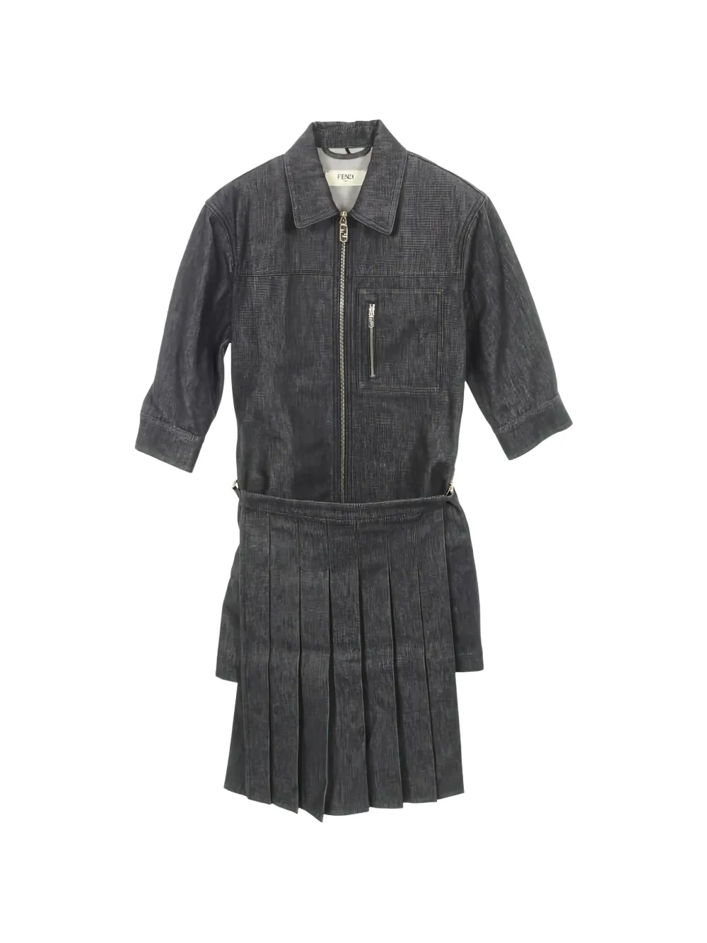 Fendi Pre-Owned zip denim three-quarter sleeve dress - Grigio