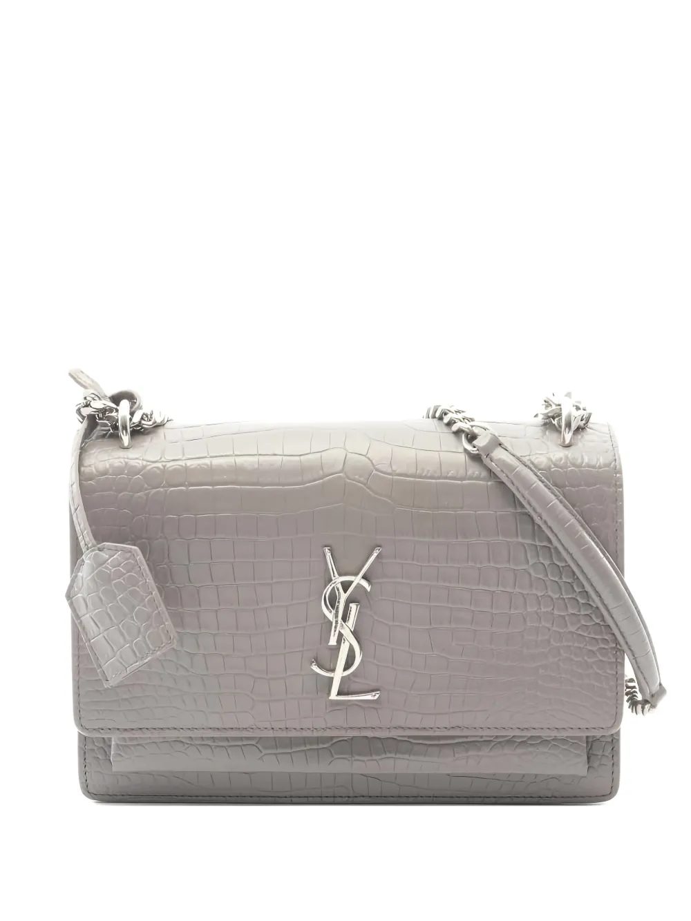 Saint Laurent Pre-Owned croc-embossed chain cross body bag - Grigio