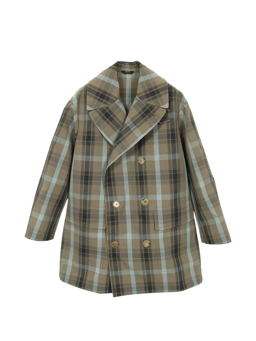 Pre-owned Hermes 2010s Plaid Double-breasted Coat In Gray