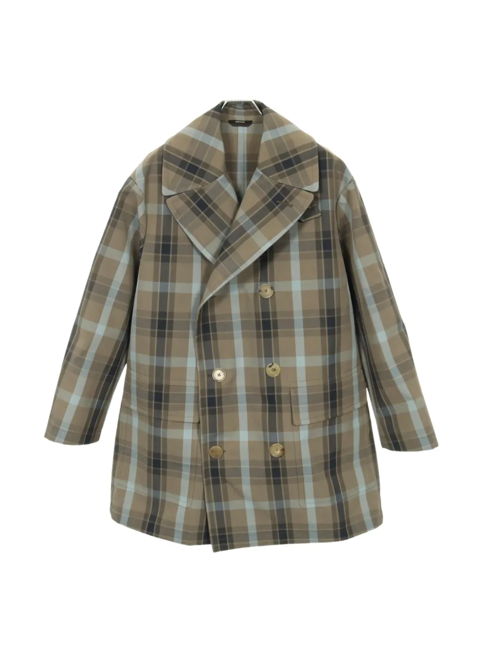 Hermès Pre-Owned 2010s plaid double-breasted coat - Grey