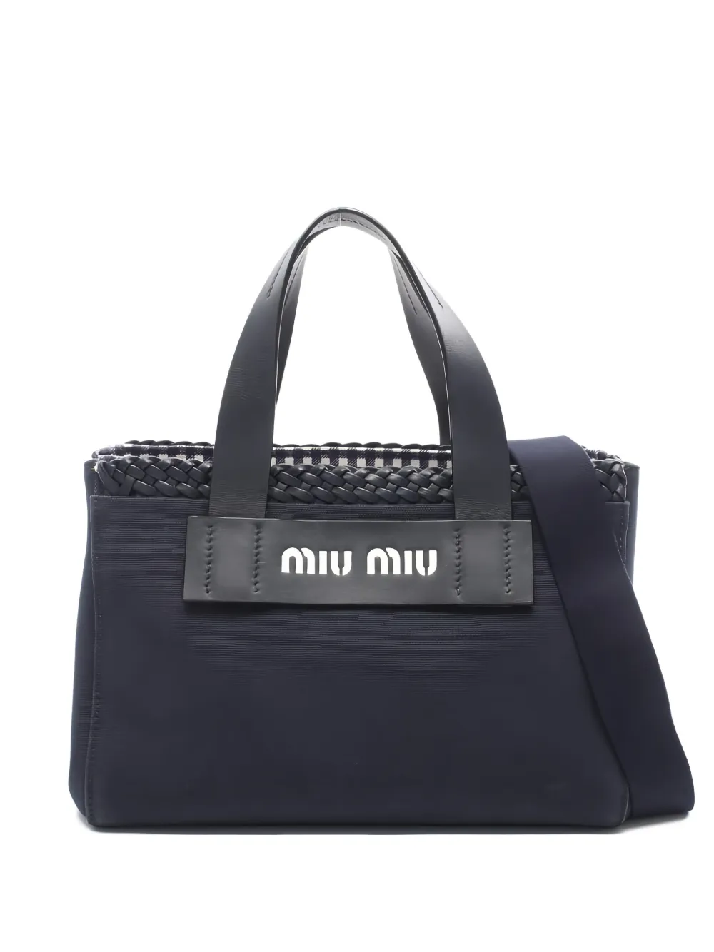 Miu Miu Pre-Owned Kanapa knitting canvas tote bag - Blu