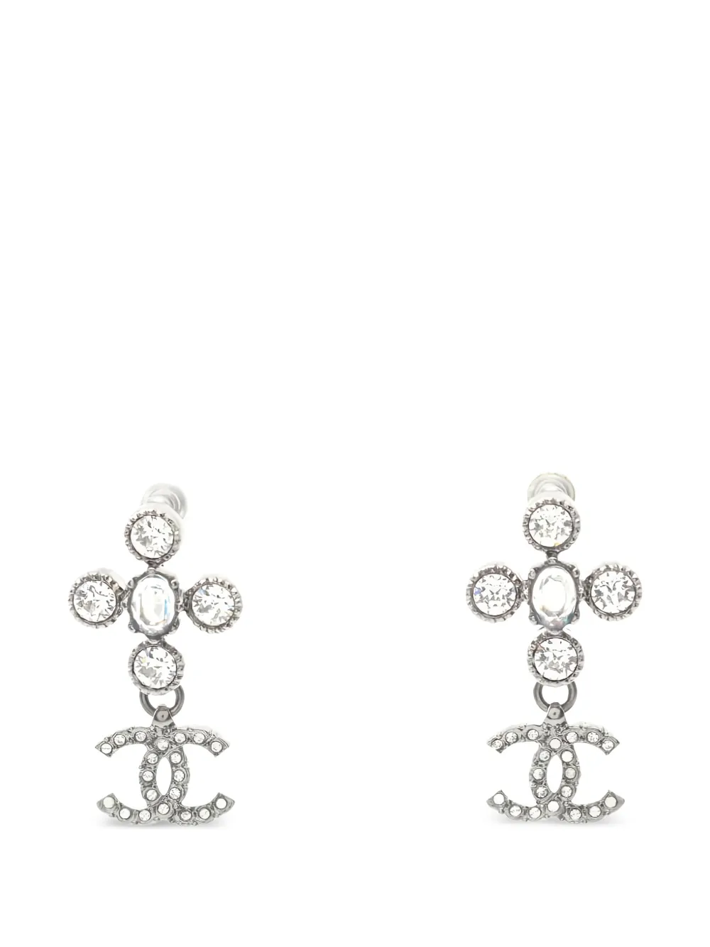 CHANEL Pre-Owned Orecchini Coco Mark con strass 1986-1988 - Grigio