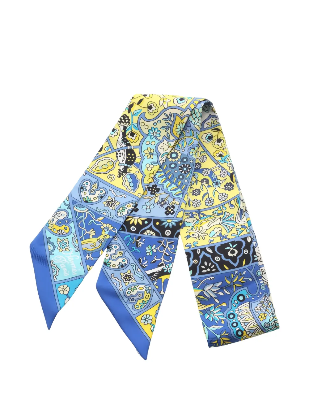 Hermès Pre-Owned 2010s au pays des oiseaux fleurs ribbon scarf - Blu