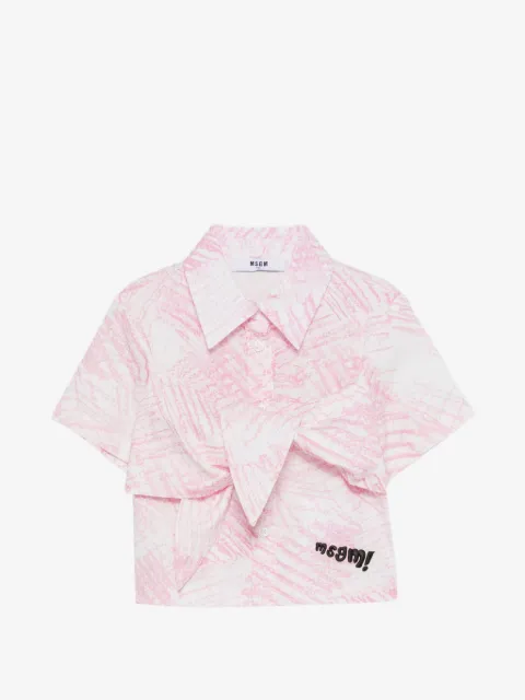 MSGM Kids قميص بطبعة وربطة أمامية