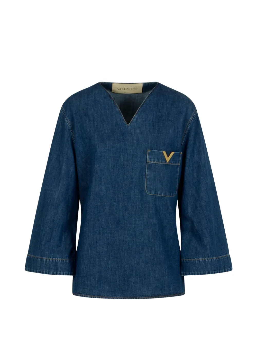 Valentino Garavani V-neck logo-plaque blouse - Blu
