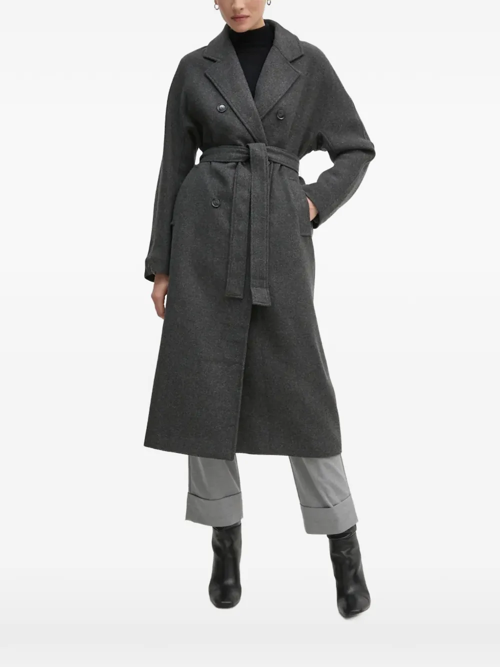 OUI belted double-breasted coat - Grau
