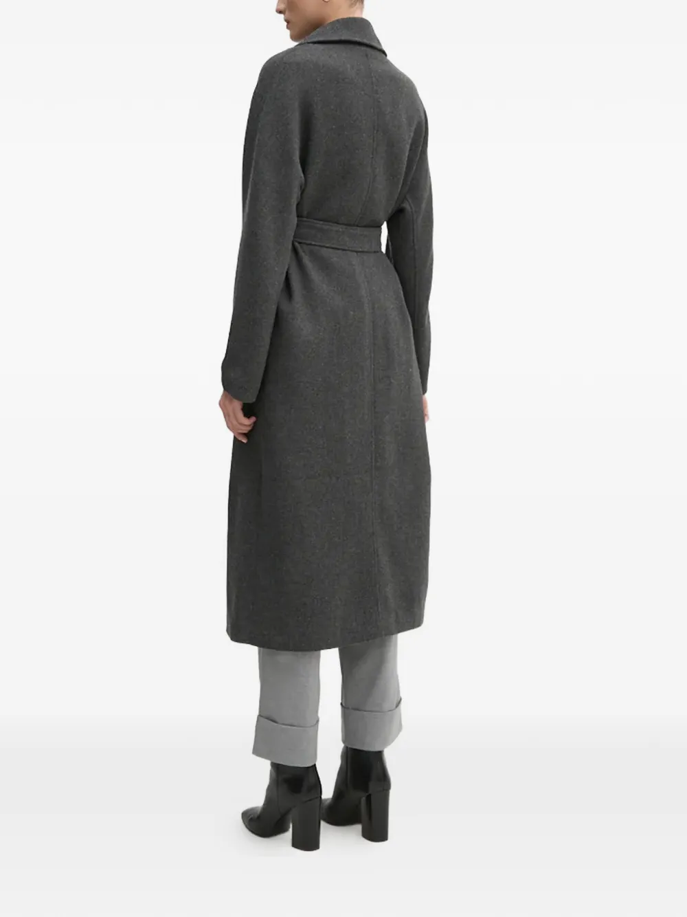  Oui Belted Double-breasted Coat - Grey 