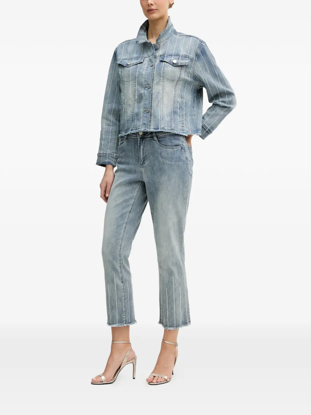  Joseph Ribkoff Rhinestone-detail Frayed Jeans - Blue 