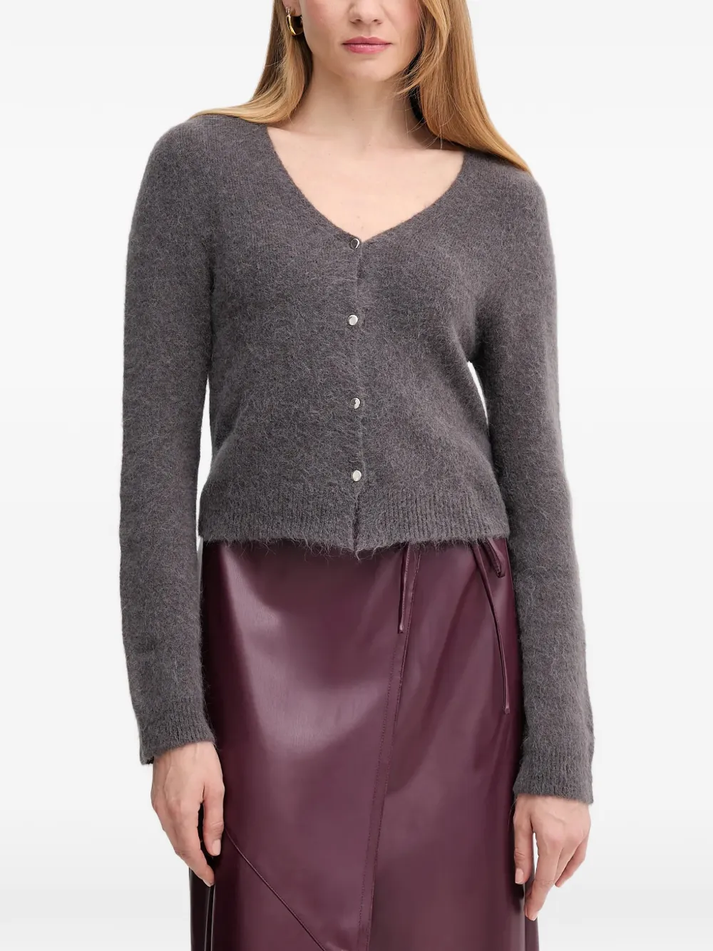 OUI V-neck button cardigan - Grigio