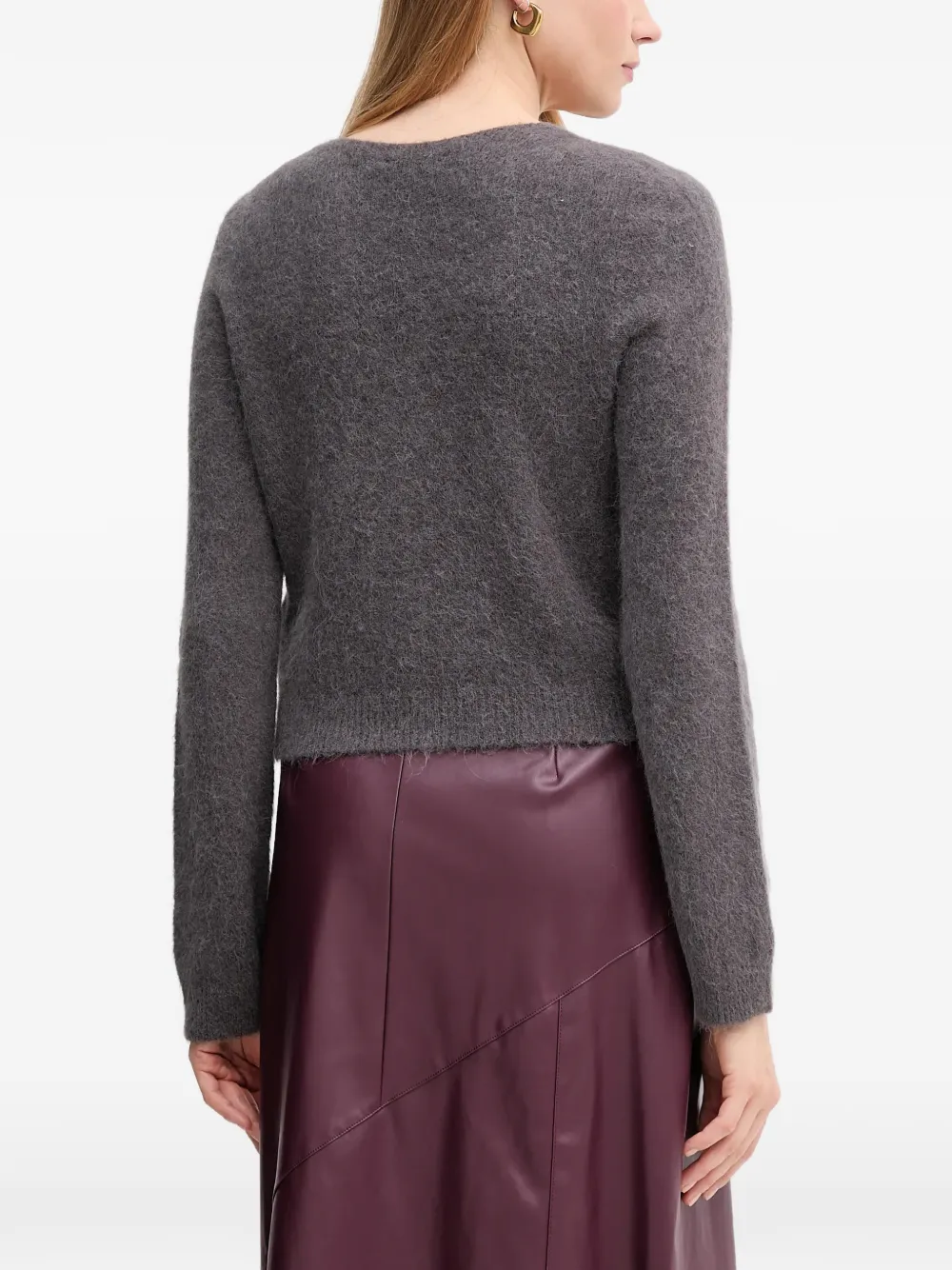  Oui V-neck Button Cardigan - Grey 