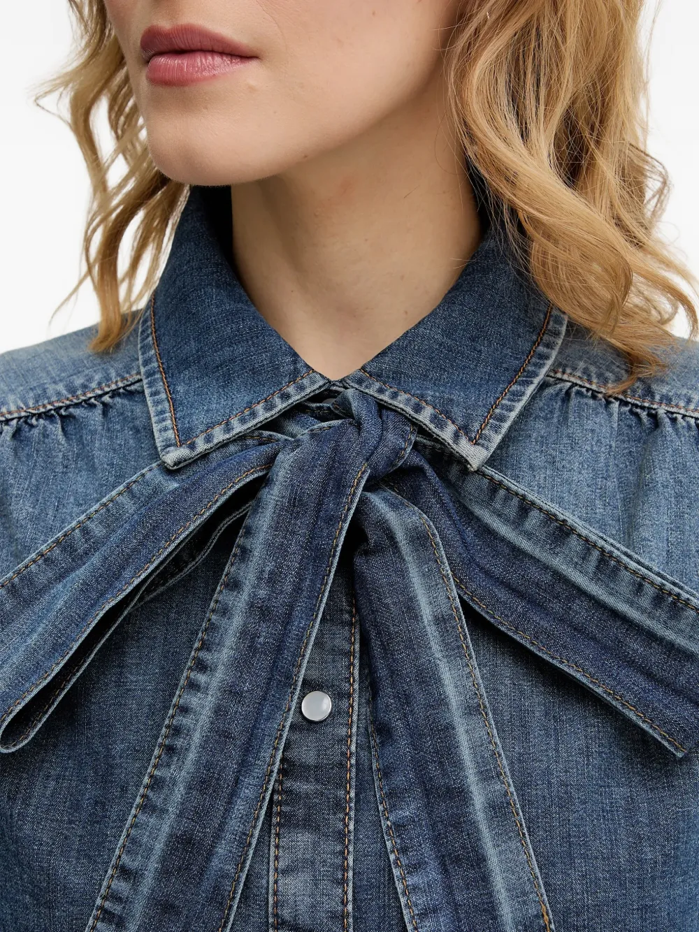 OUI Blouse met strikdetail Blauw