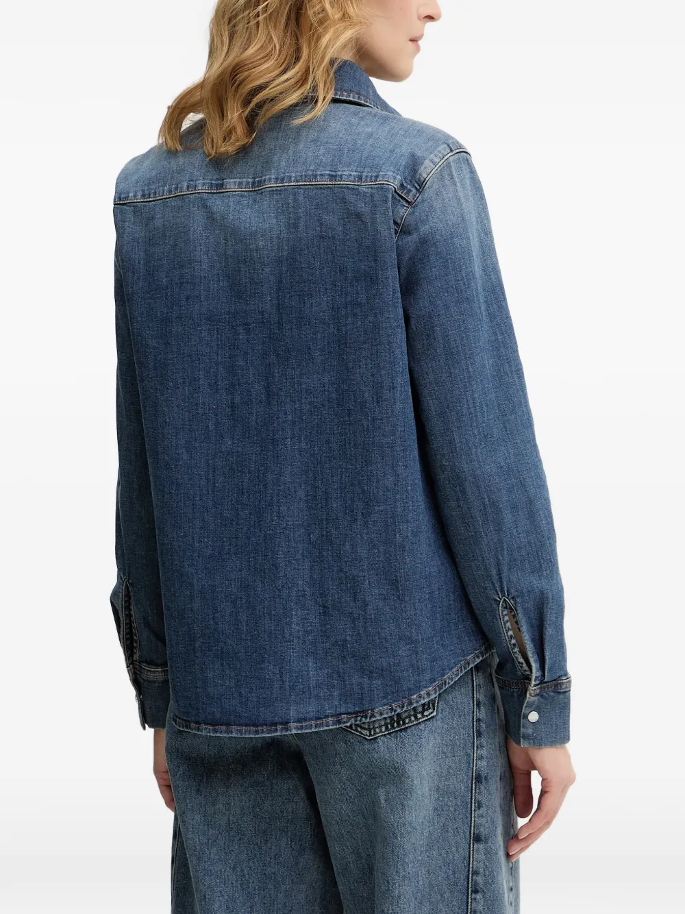  Oui Bow-detail Denim Shirt - Blue 