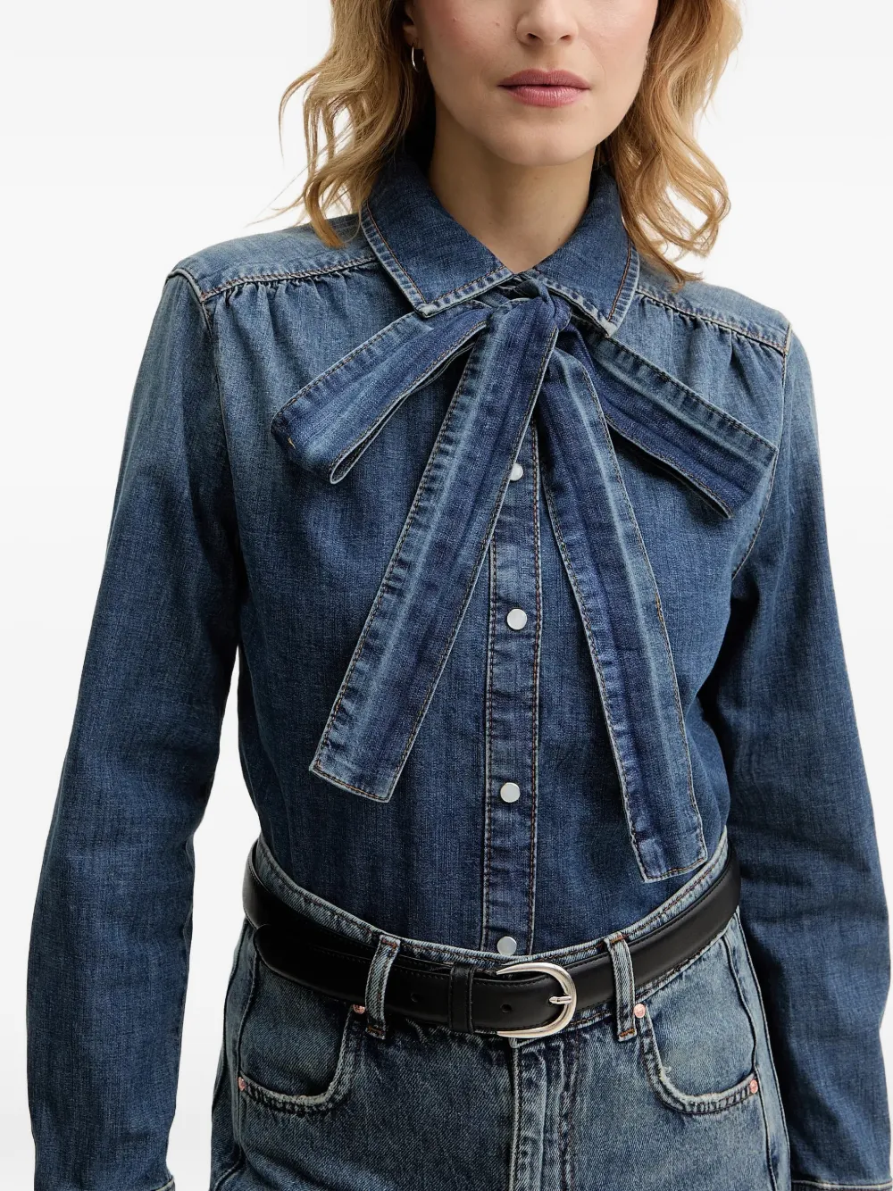 OUI Blouse met strikdetail Blauw