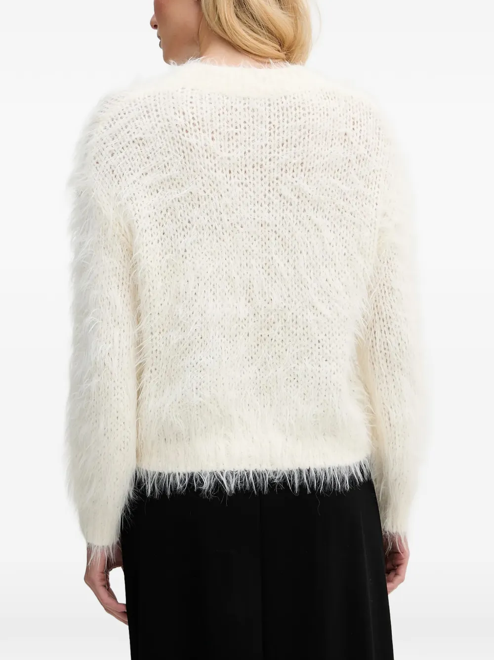  Oui Pull Texturé à Col V - Blanc 