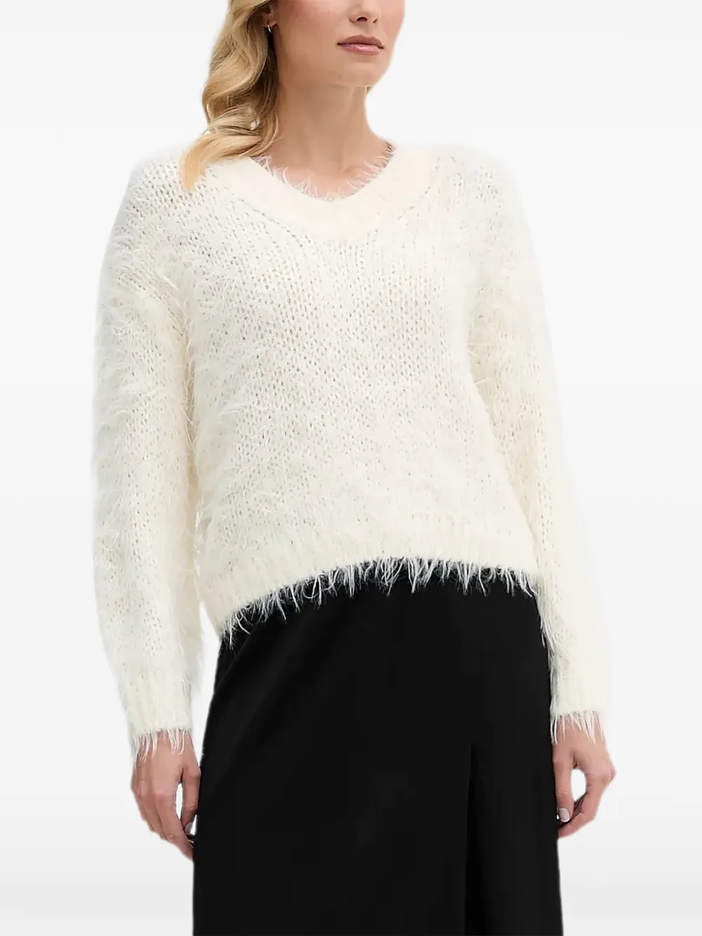OUI fluffy V-neck sweater - Bianco
