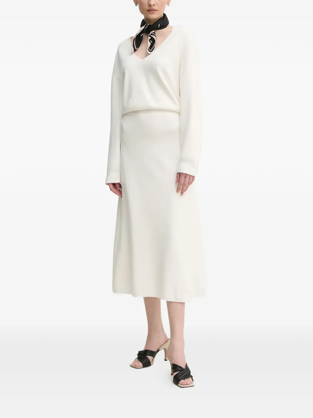 Oui Elastic-waistband Midi Skirt - White 