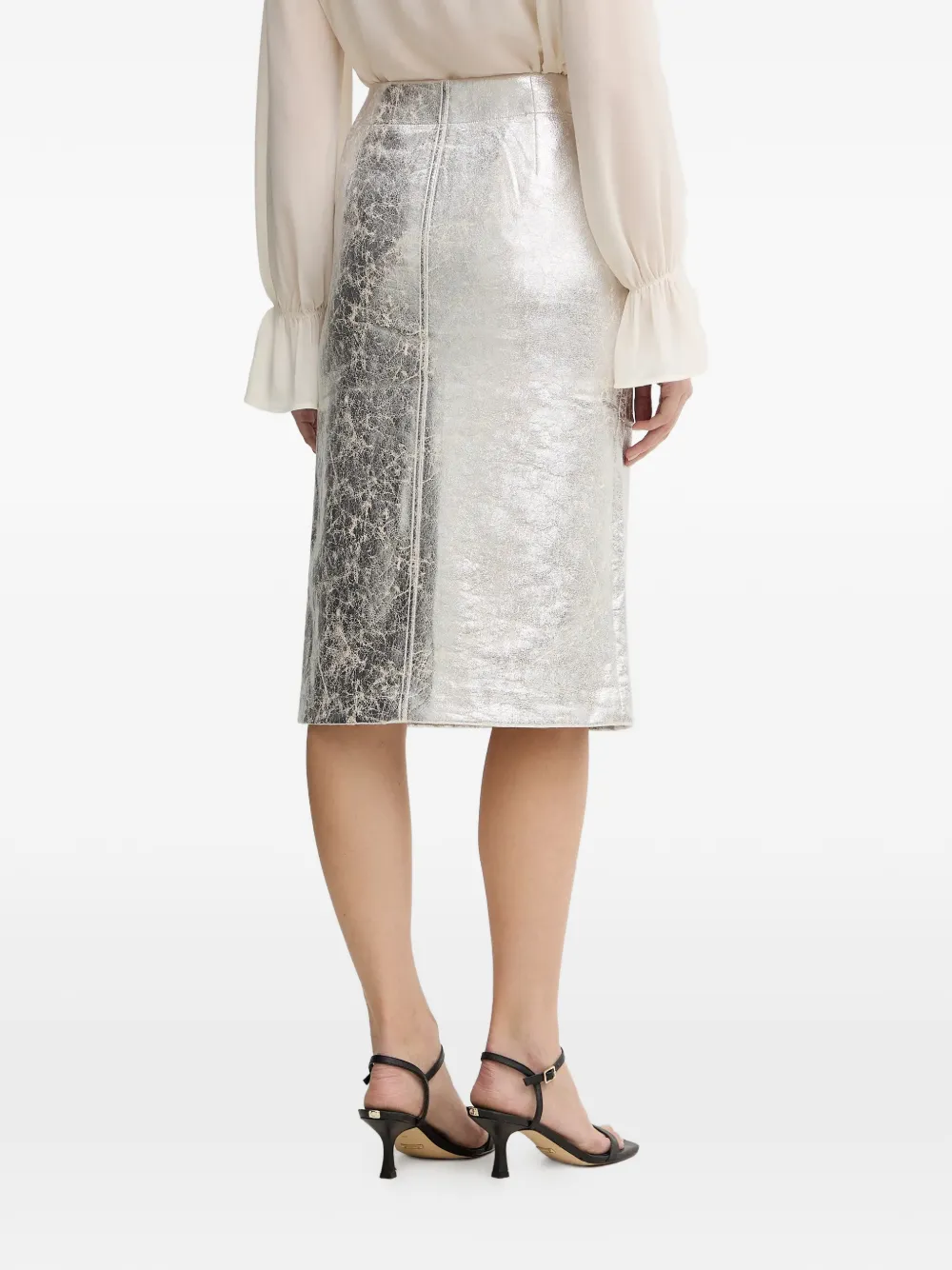  Oui Front-slit Midi Skirt - Silver 