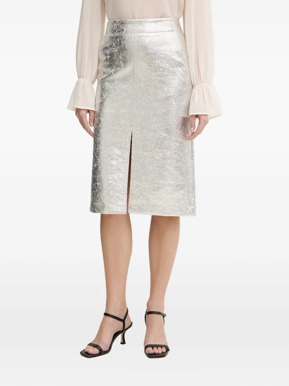 OUI front-slit midi skirt - Argento