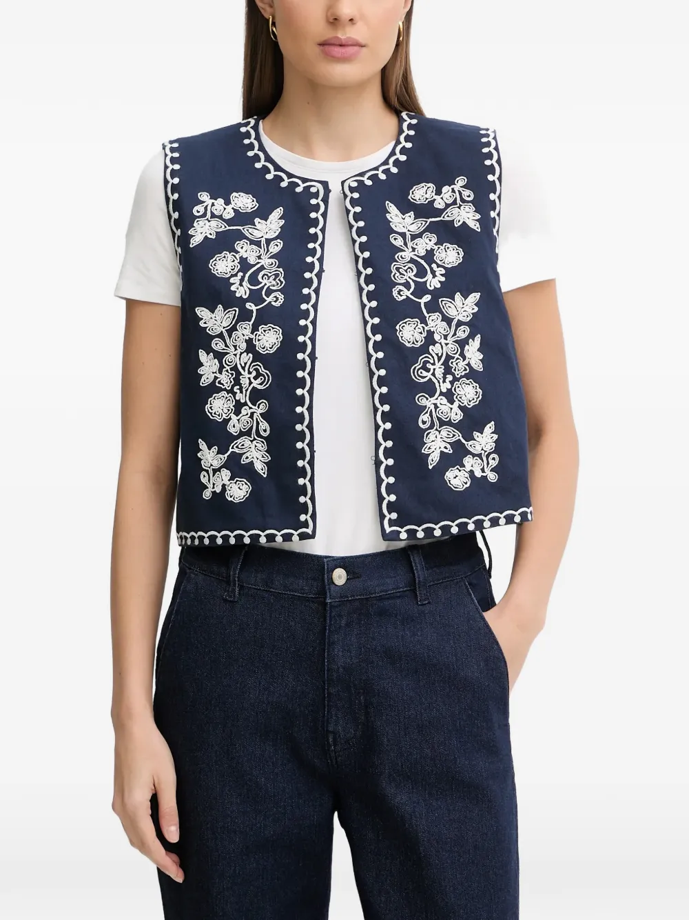 Hoss Intropia floral-embroidered waistcoat - Blu