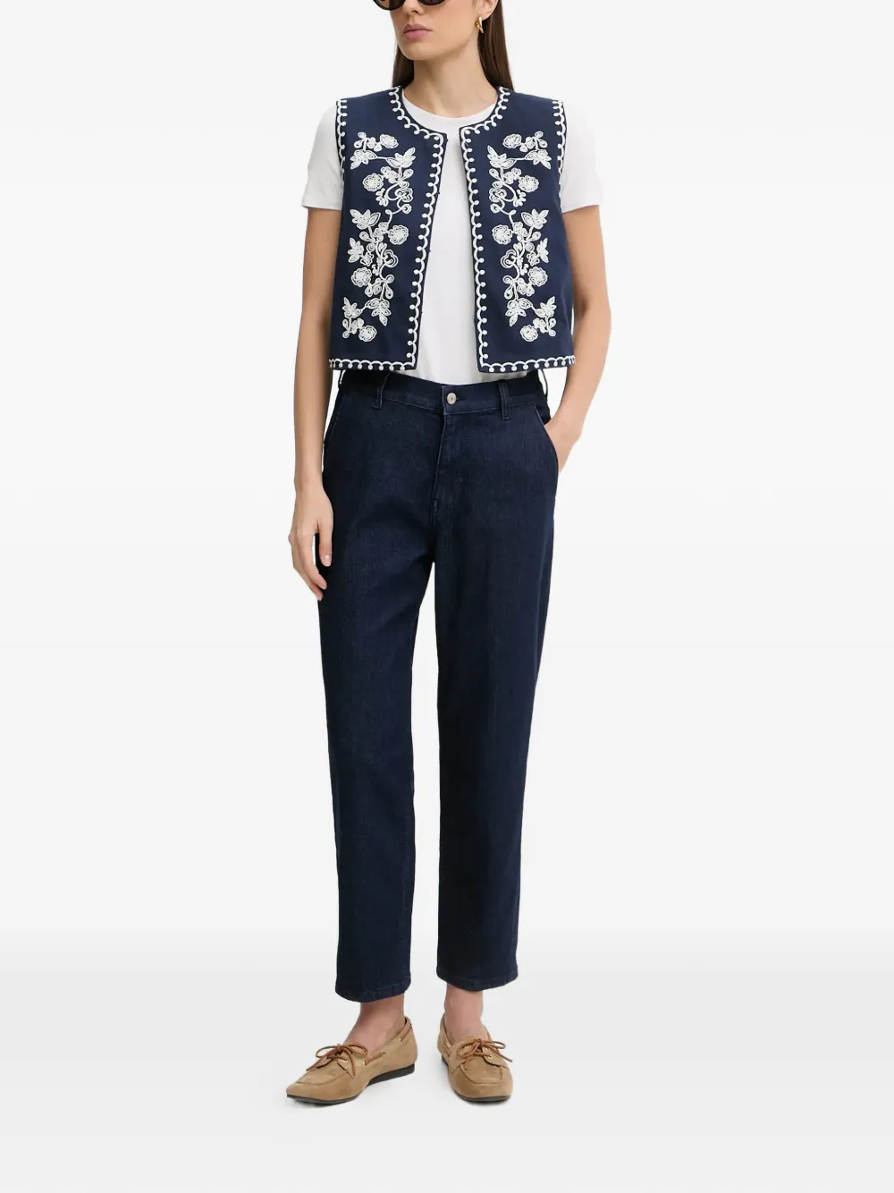  Hoss Intropia Floral-embroidered Waistcoat - Blue 