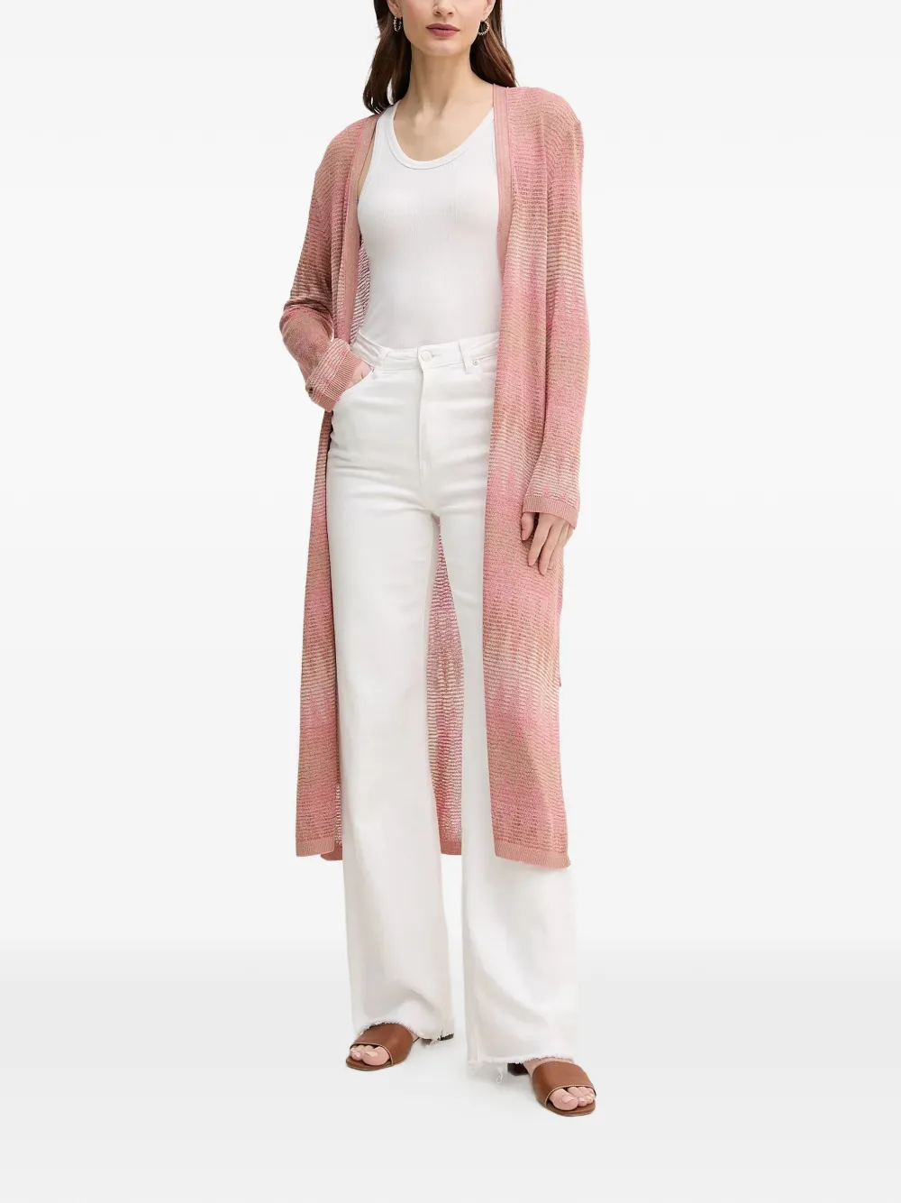  Oui Belted Patterned Cardigan - Pink 