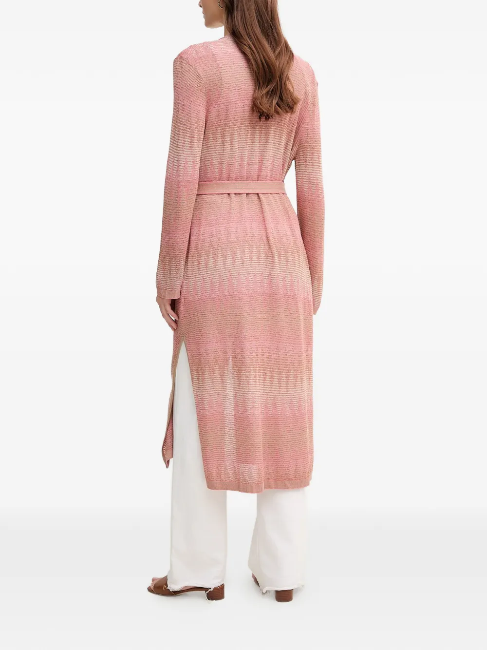  Oui Belted Patterned Cardigan - Pink 