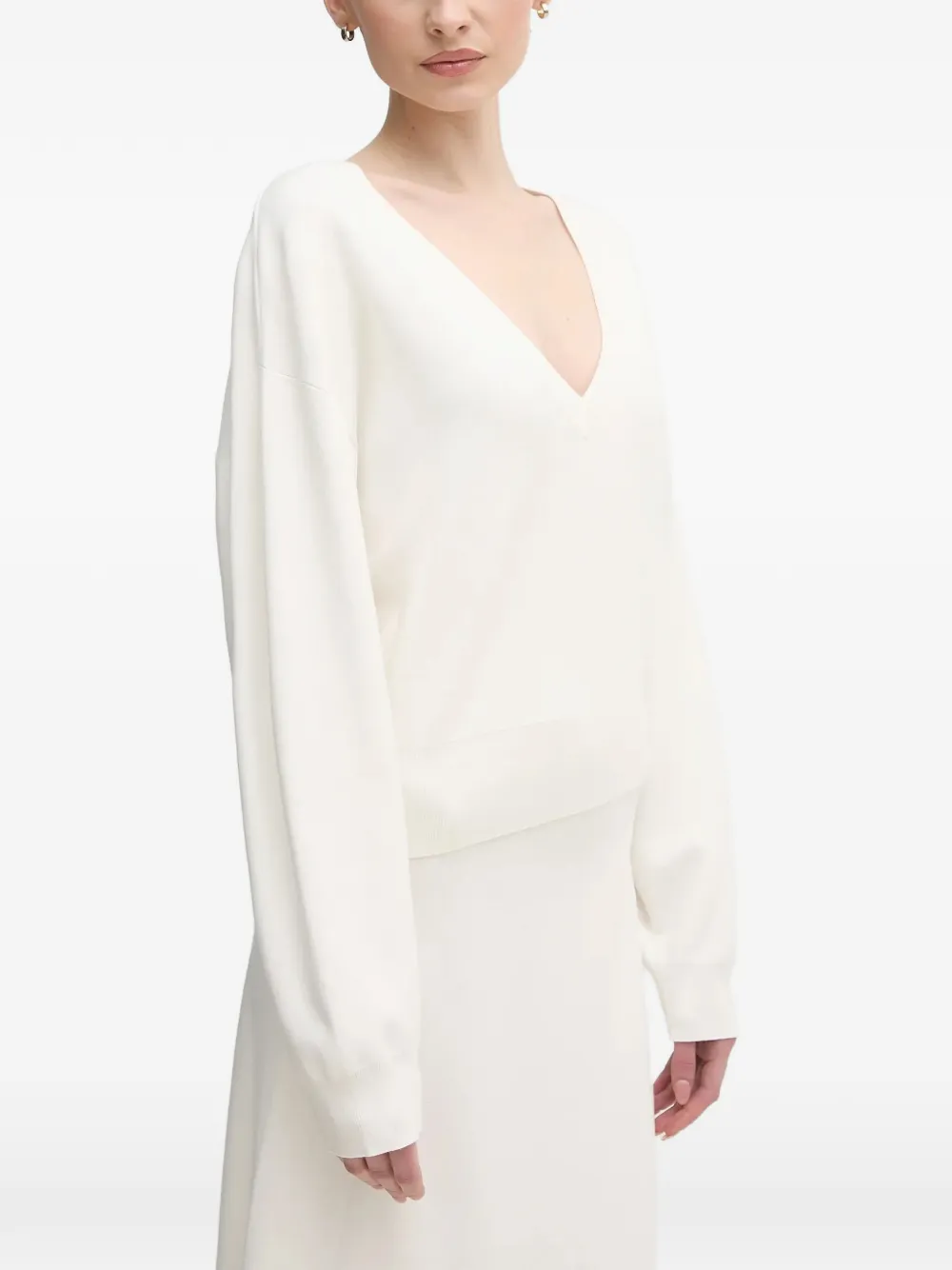  Oui Pull à Col V - Blanc 