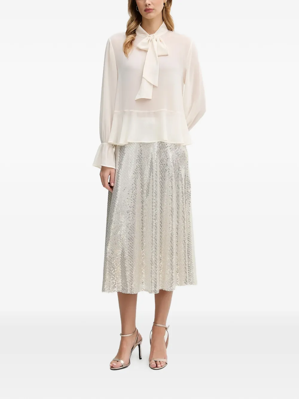  Oui Sequin-embellished Midi Skirt - Silver 