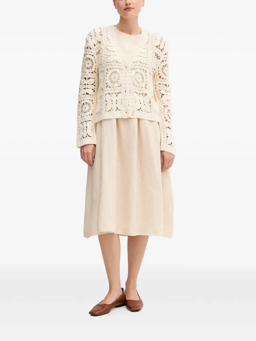  Oui Linen Midi Dress - Neutrals 