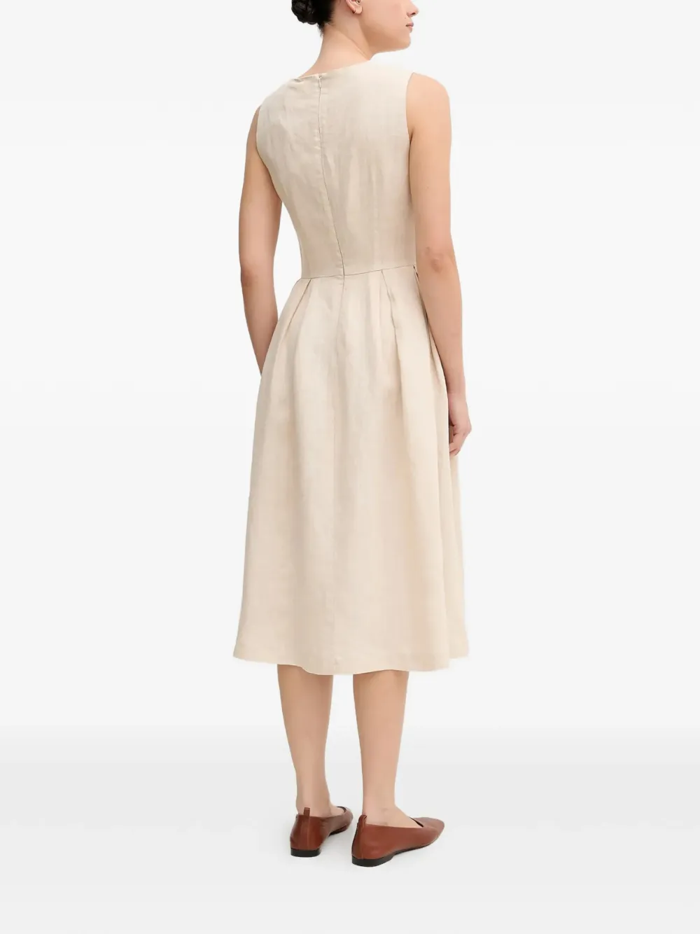  Oui Linen Midi Dress - Neutrals 