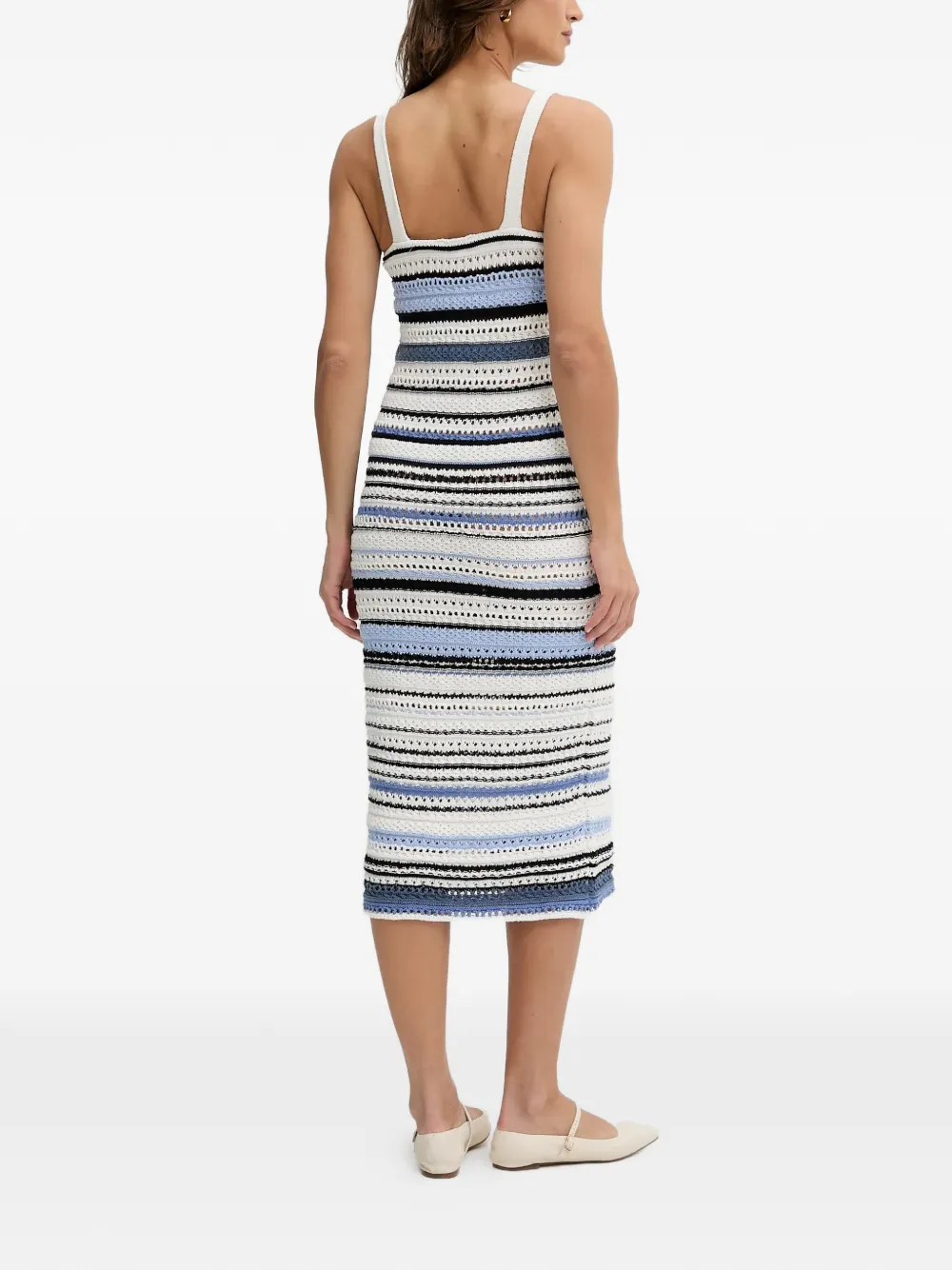  Oui Vestido Midi A Rayas - Blanco 