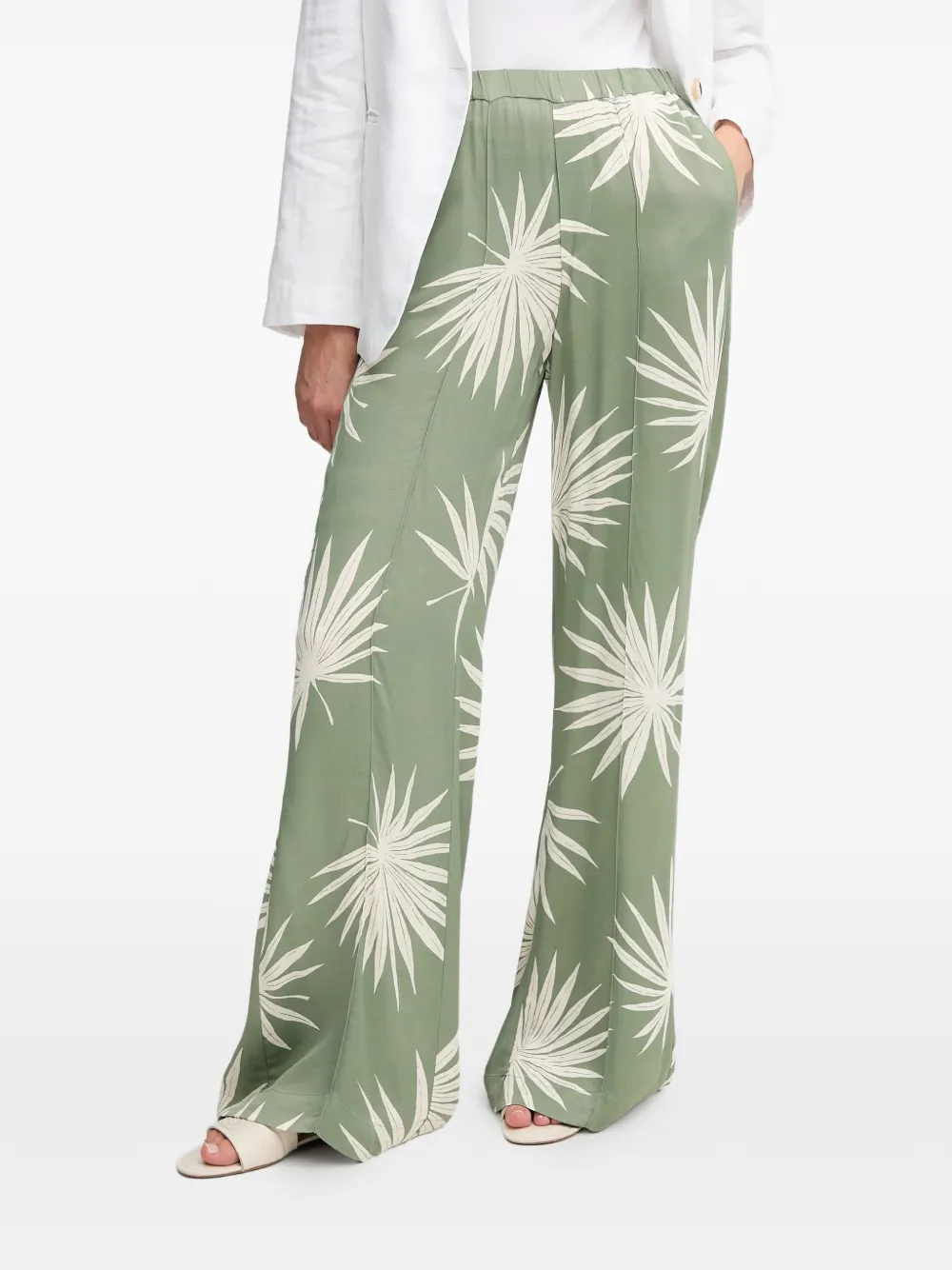 Oui Palazzohose mit Blumenmuster - Grün