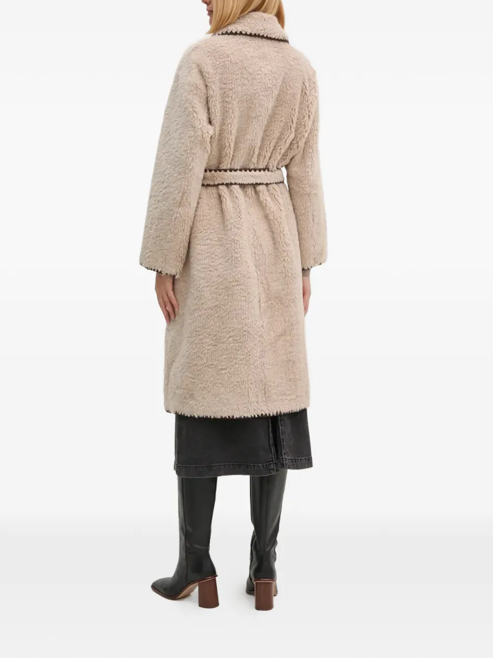  Oui Scalloped Trim Belted Coat - Neutrals 