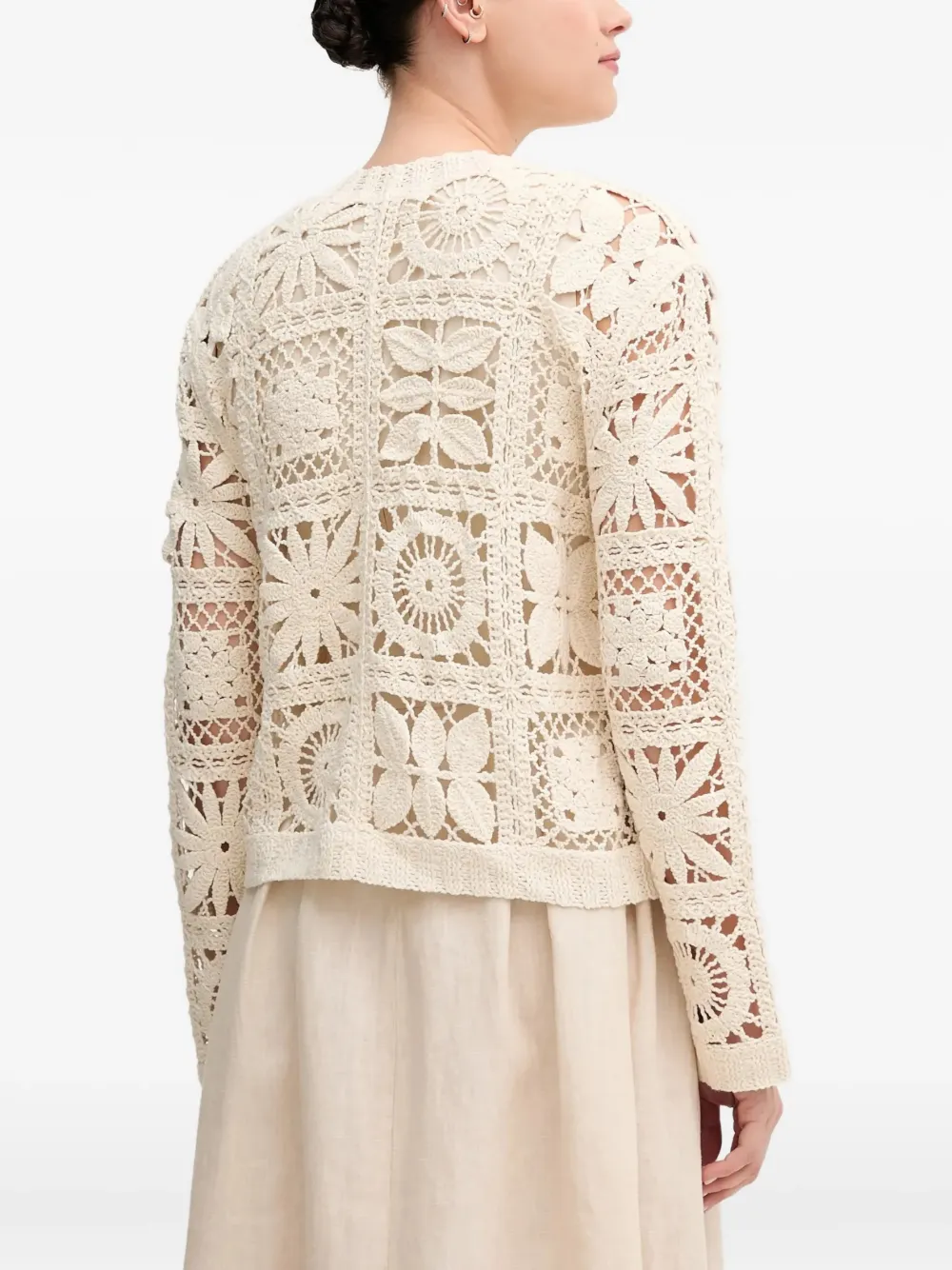  Oui Crochet Buttoned Cardigan - Neutrals 