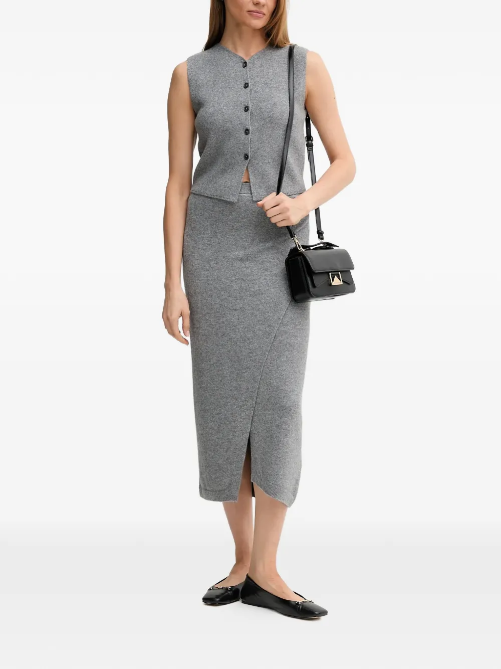  Oui Split Midi Skirt - Grey 